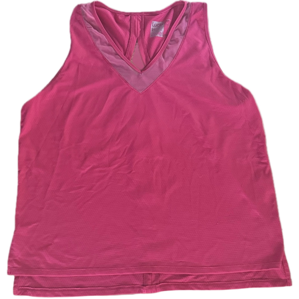 Lucky In Love Women's Pink V- Neck Tank Top Keyhole Back Size Large